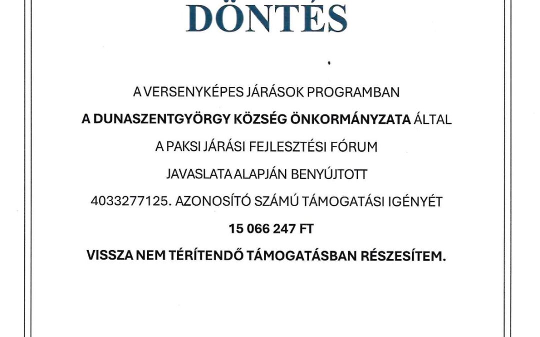 Tájékoztatás a Versenyképes Járások Programban elnyert támogatásról